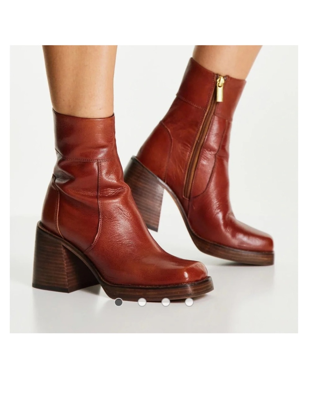 ASOS Chestnut Leather Block Heel Ankle Boots NWT